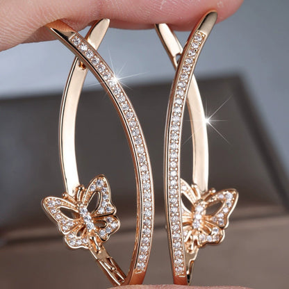 Butterfly Stud Earrings For Women In Copper With Bronze Plating And Rhinestone Inlay