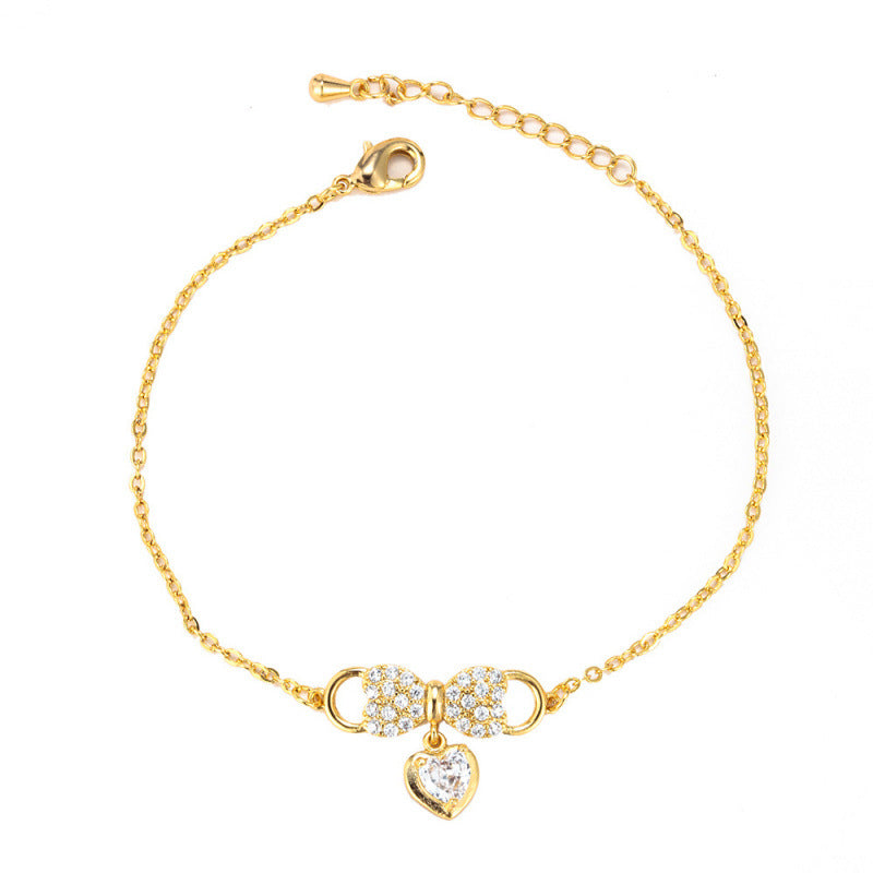 Heart Shape Copper Bracelet For Women In Simple Style, Yellow, Perfect For Valentine's Day