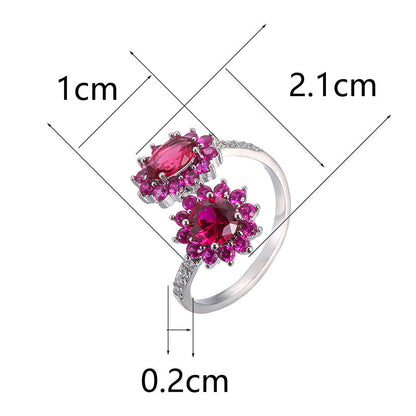Sunflower Open Ring For Women In Simple Style, Electroplated Copper With Crystal Inlay