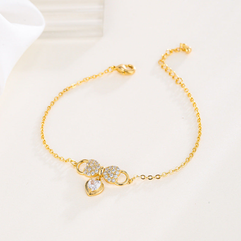 Heart Shape Copper Bracelet For Women In Simple Style, Yellow, Perfect For Valentine's Day