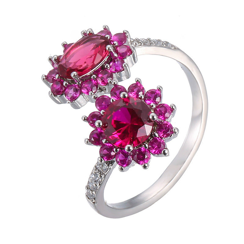 Sunflower Open Ring For Women In Simple Style, Electroplated Copper With Crystal Inlay