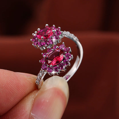 Sunflower Open Ring For Women In Simple Style, Electroplated Copper With Crystal Inlay