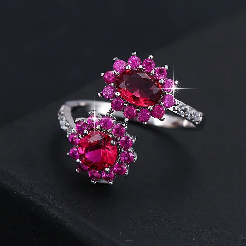 Sunflower Open Ring For Women In Simple Style, Electroplated Copper With Crystal Inlay