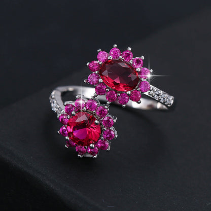 Sunflower Open Ring For Women In Simple Style, Electroplated Copper With Crystal Inlay
