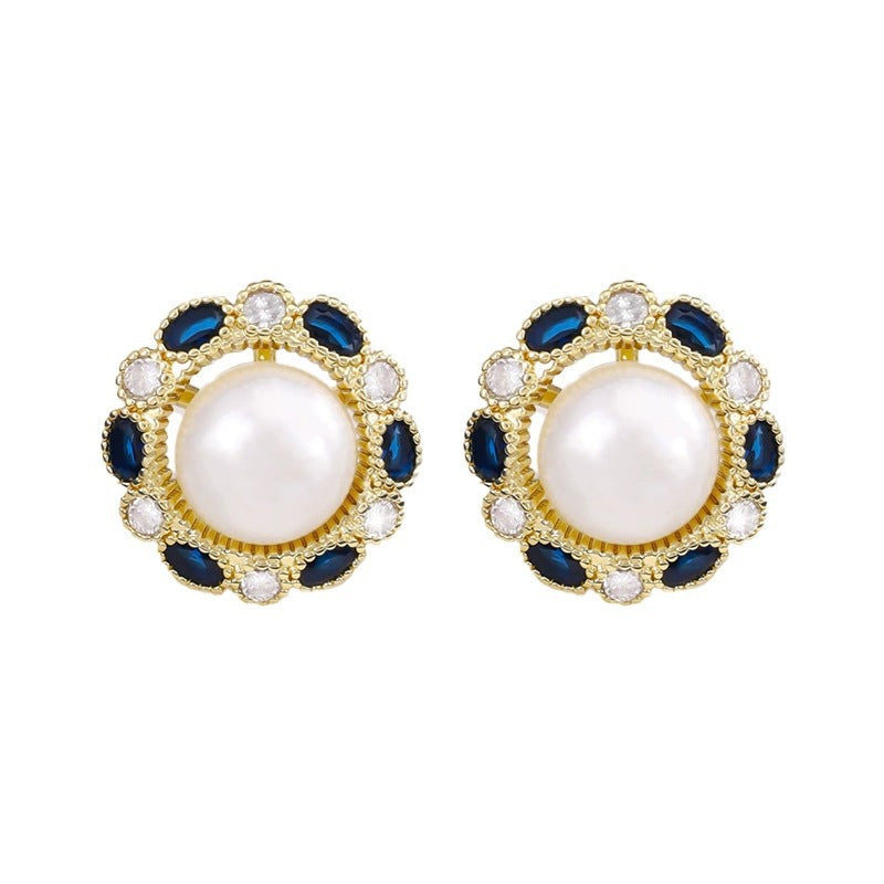 Flowers Stud Earrings For Women Featuring Copper Ear Pins With Rhinestone Inlay