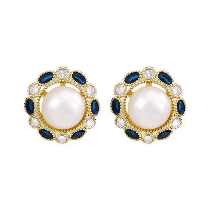 Flowers Stud Earrings For Women Featuring Copper Ear Pins With Rhinestone Inlay