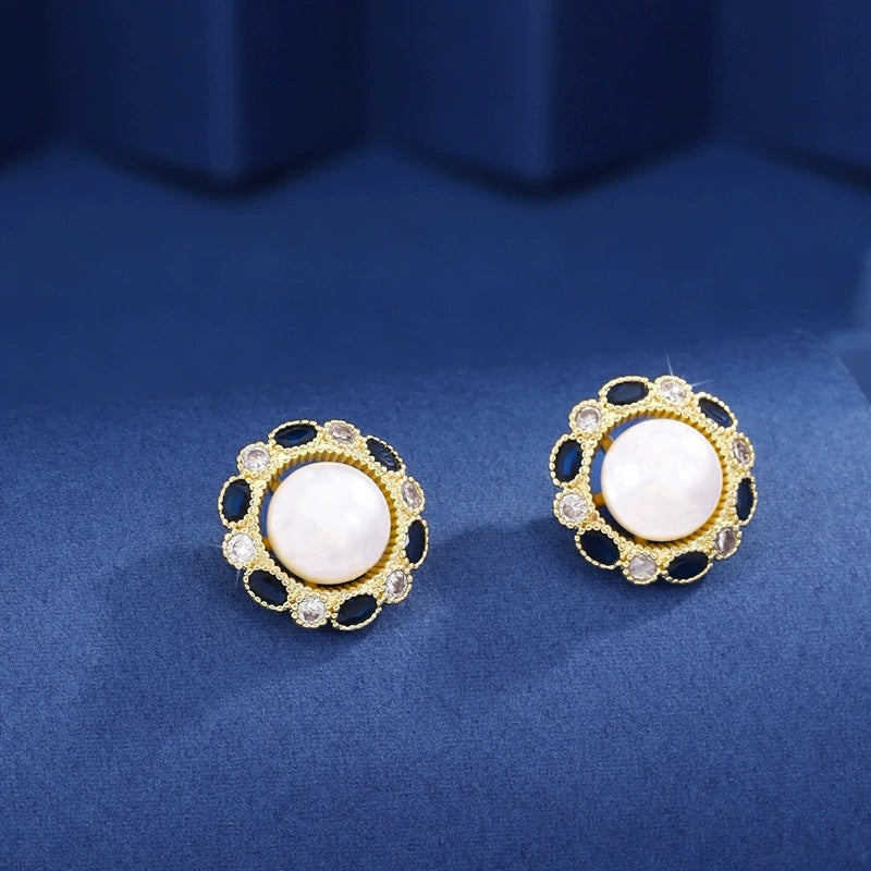 Flowers Stud Earrings For Women Featuring Copper Ear Pins With Rhinestone Inlay