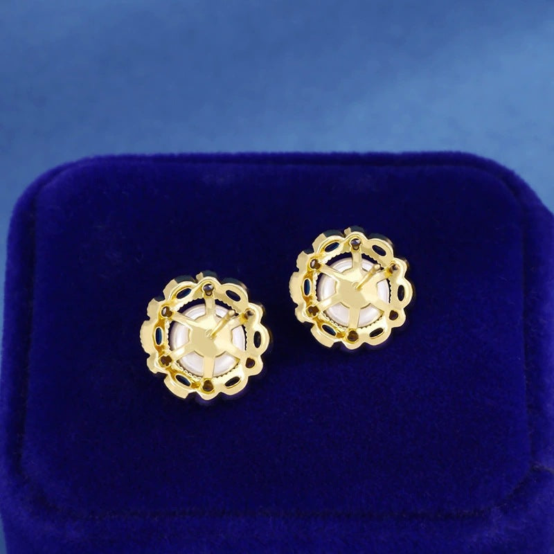 Flowers Stud Earrings For Women Featuring Copper Ear Pins With Rhinestone Inlay