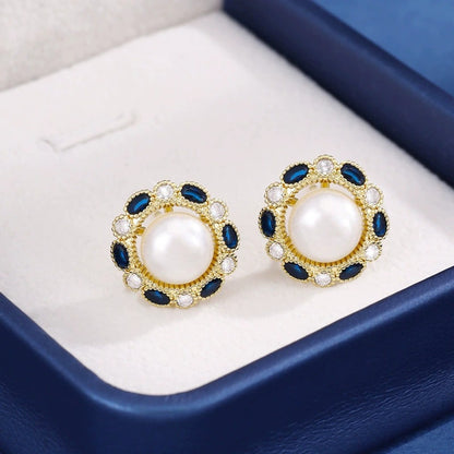 Flowers Stud Earrings For Women Featuring Copper Ear Pins With Rhinestone Inlay