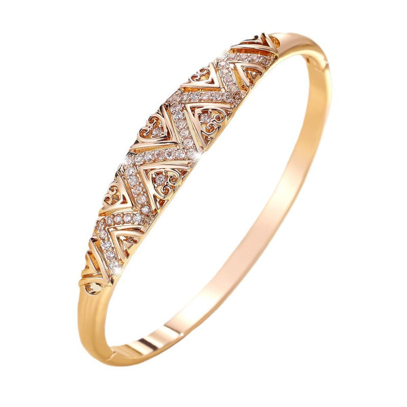 Simple Style Copper Bangle With Zircon Inlay In Gold