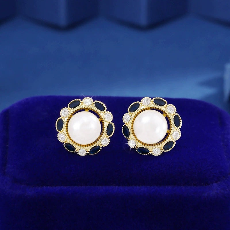 Flowers Stud Earrings For Women Featuring Copper Ear Pins With Rhinestone Inlay