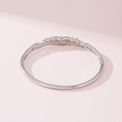 Women’s Inlay Bangle Featuring Zircon, Copper Base With Silver Electroplated Finish