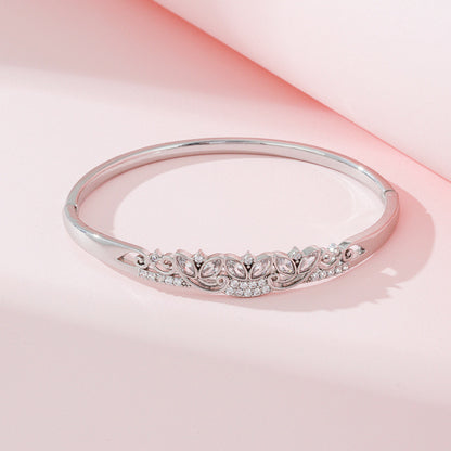 Women’s Inlay Bangle Featuring Zircon, Copper Base With Silver Electroplated Finish