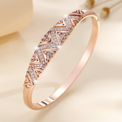 Simple Style Copper Bangle With Zircon Inlay In Gold
