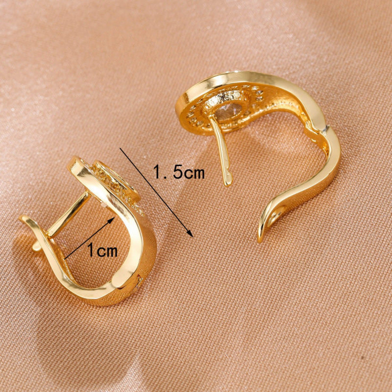 Sweet Round Three-dimensional Stud Earrings For Women, Electroplated Copper With Zircon Inlay