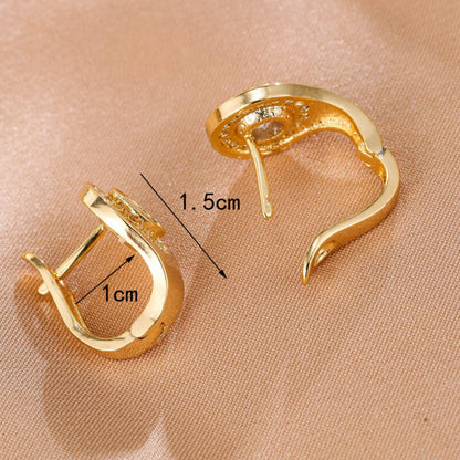 Sweet Round Three-dimensional Stud Earrings For Women, Electroplated Copper With Zircon Inlay