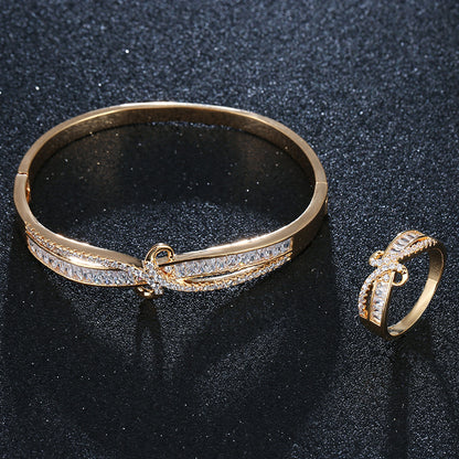Women’s Titanium Steel Bangle With Zircon Inlay, Electroplated And 18K Real Gold Plated