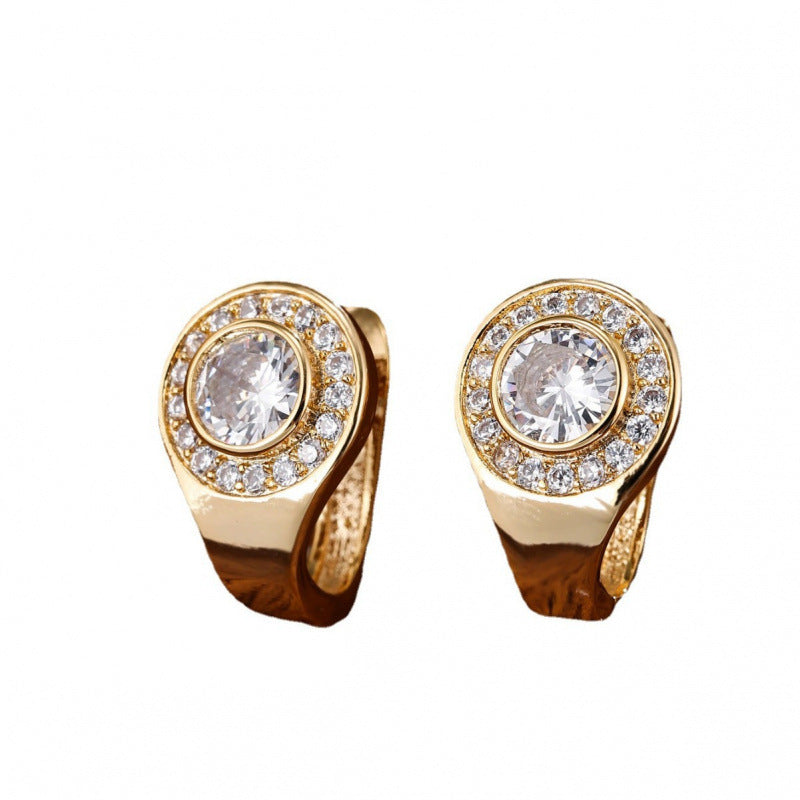 Sweet Round Three-dimensional Stud Earrings For Women, Electroplated Copper With Zircon Inlay