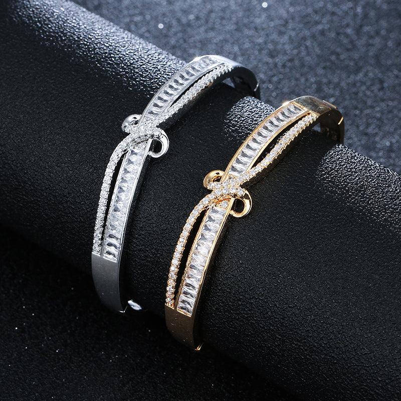 Women’s Titanium Steel Bangle With Zircon Inlay, Electroplated And 18K Real Gold Plated