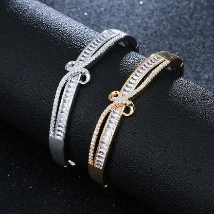 Women’s Titanium Steel Bangle With Zircon Inlay, Electroplated And 18K Real Gold Plated