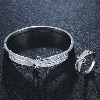 Women’s Titanium Steel Bangle With Zircon Inlay, Electroplated And 18K Real Gold Plated