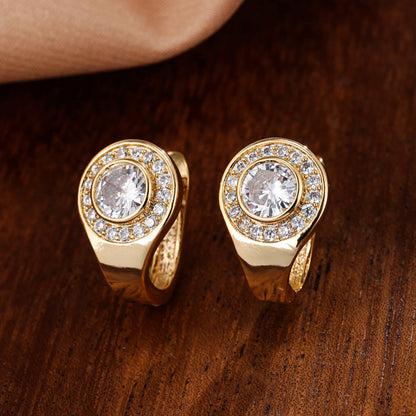 Sweet Round Three-dimensional Stud Earrings For Women, Electroplated Copper With Zircon Inlay