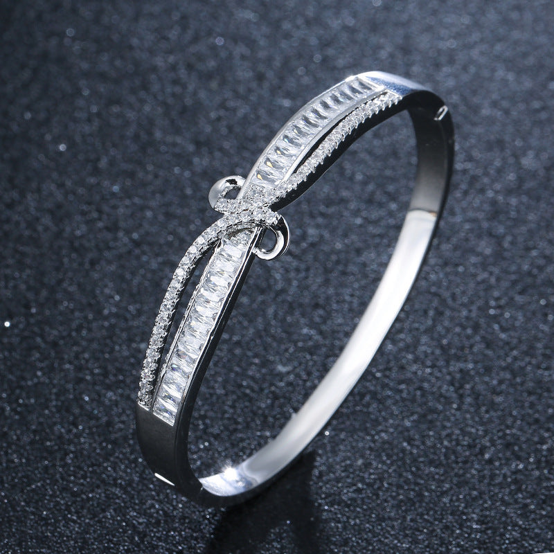 Women’s Titanium Steel Bangle With Zircon Inlay, Electroplated And 18K Real Gold Plated