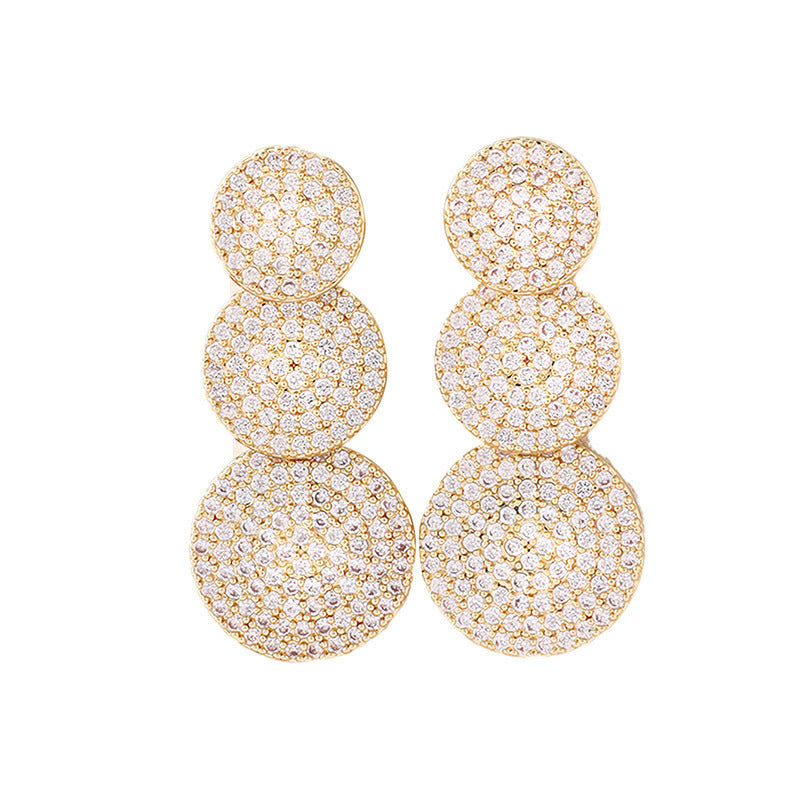 Exaggerated Round Gold Copper Earrings For Women With Rhinestones, Stylish Stud Earrings