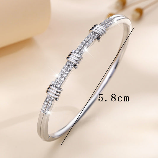 Simple Style Copper Bangle With Zircon Inlay In Gold Color