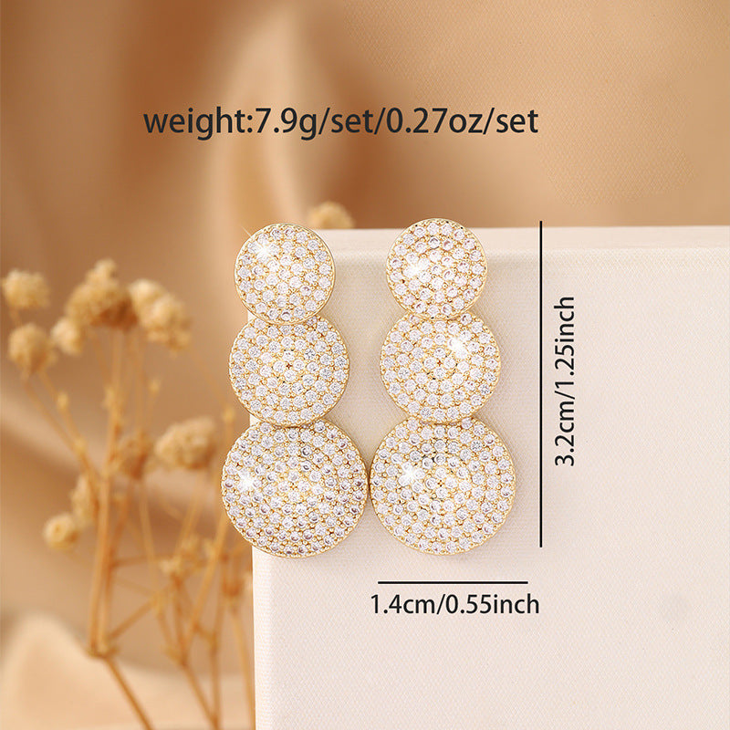 Exaggerated Round Gold Copper Earrings For Women With Rhinestones, Stylish Stud Earrings