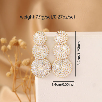 Exaggerated Round Gold Copper Earrings For Women With Rhinestones, Stylish Stud Earrings