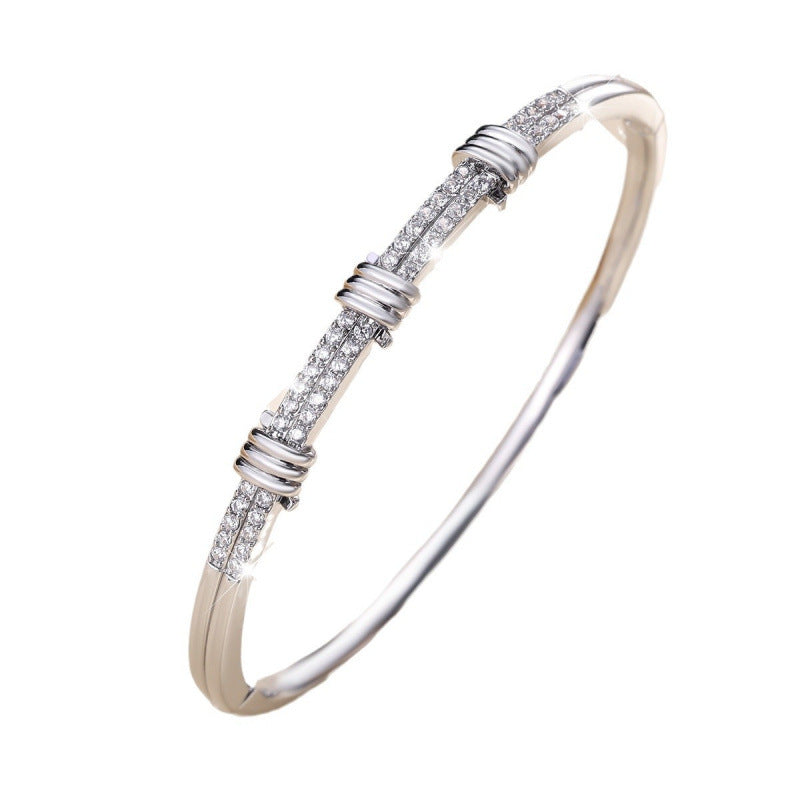 Simple Style Copper Bangle With Zircon Inlay In Gold Color