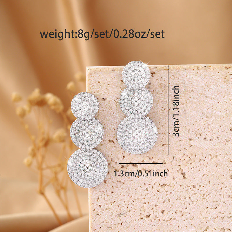 Exaggerated Round Gold Copper Earrings For Women With Rhinestones, Stylish Stud Earrings