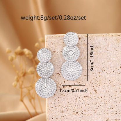 Exaggerated Round Gold Copper Earrings For Women With Rhinestones, Stylish Stud Earrings