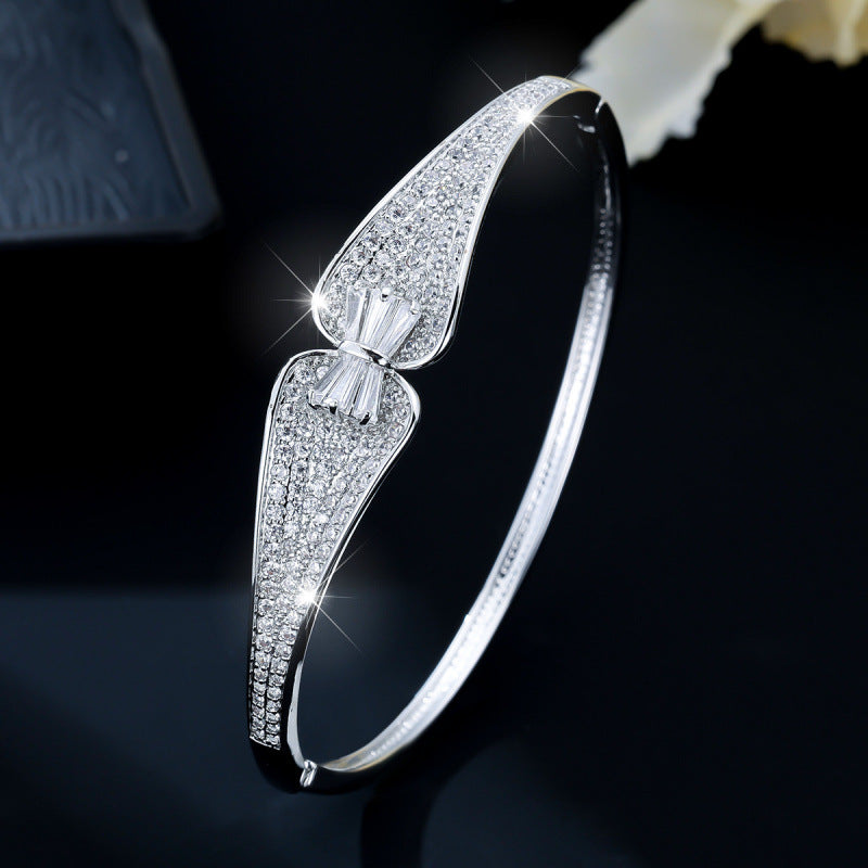 Luxurious Irregular Inlay Bangle In Copper With Electroplated Gold Plating And Zircon Accents