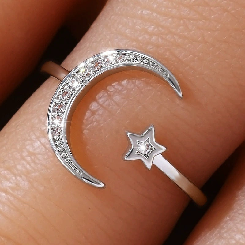 Women’s Star Pattern Copper Ring With Zircon Inlay Featuring Bezel Setting