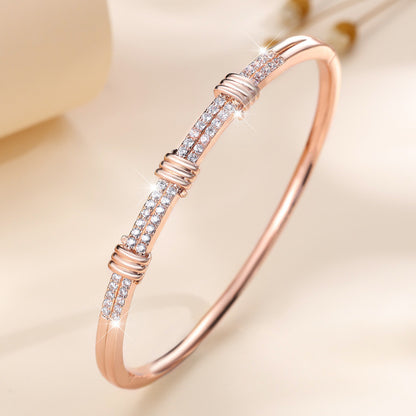 Simple Style Copper Bangle With Zircon Inlay In Gold Color