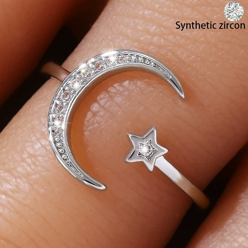 Women’s Star Pattern Copper Ring With Zircon Inlay Featuring Bezel Setting