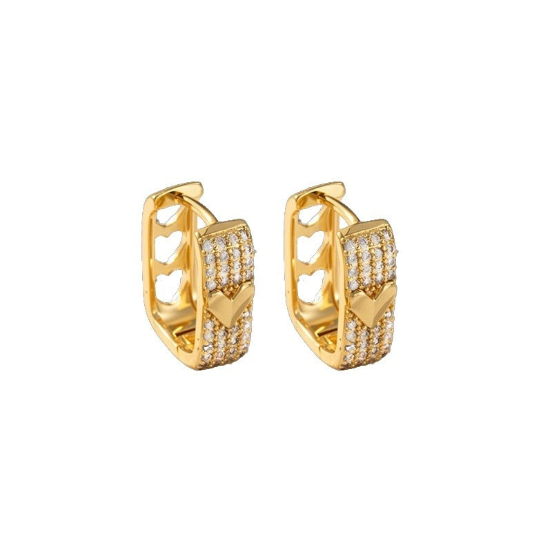 Geometric Gold Earrings For Women Featuring Copper Studs And Zircon Inlay