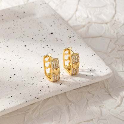 Geometric Gold Earrings For Women Featuring Copper Studs And Zircon Inlay