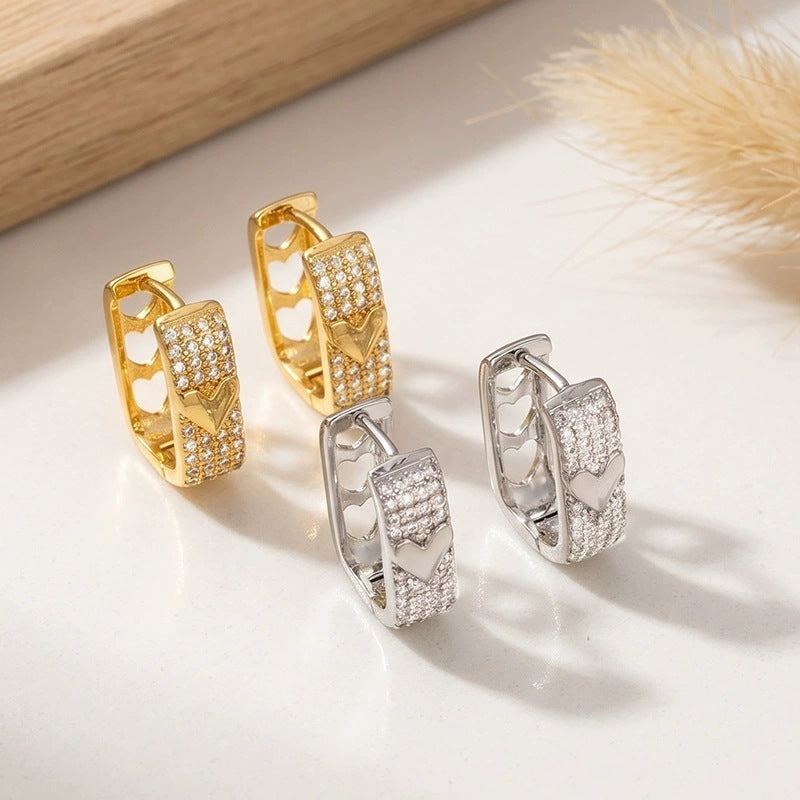 Geometric Gold Earrings For Women Featuring Copper Studs And Zircon Inlay