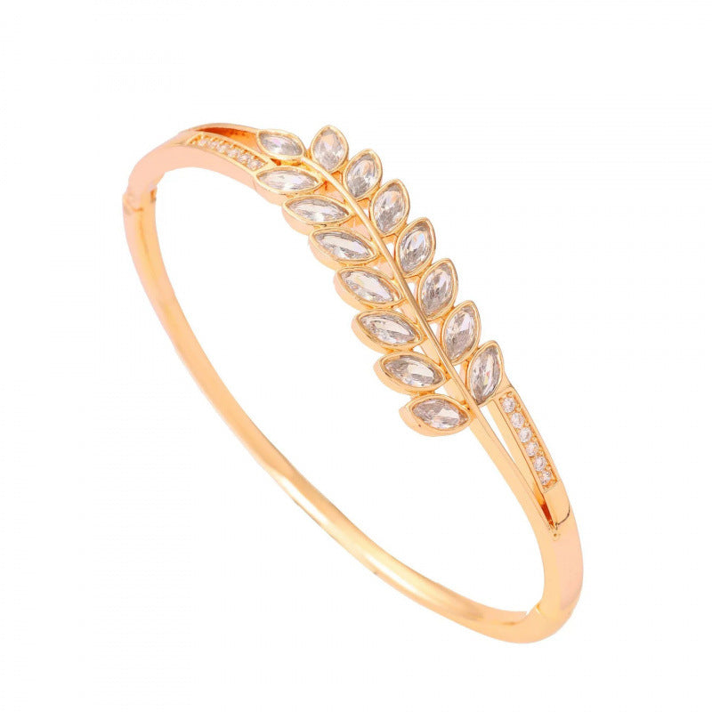 Women’s Electroplated Copper Bangle With Grain Pattern And Rhinestone Inlay