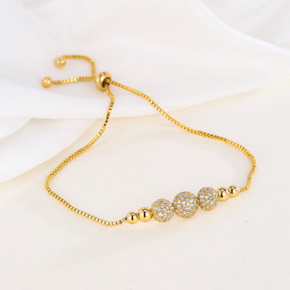 Geometric Copper Bracelets For Women With Zircon Inlay And Bezel Setting Featuring Simple Style And Slider Chain