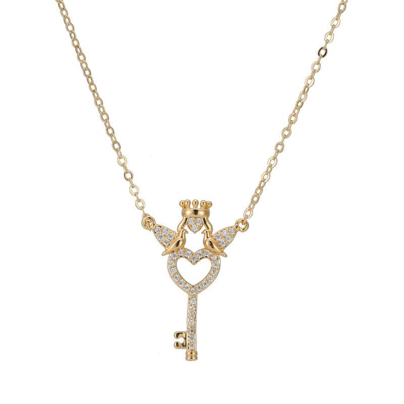 Heart Shape Gold Copper Sweater Chain Necklace For Women In With Zircon Inlay And Snake Chain