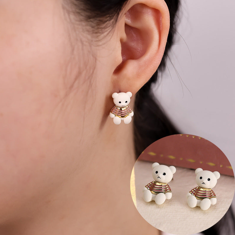 Little Bear Stud Earrings For Women In Gold Featuring Electroplated Finish And Copper Ear Pins