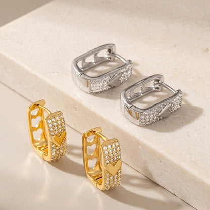 Geometric Gold Earrings For Women Featuring Copper Studs And Zircon Inlay