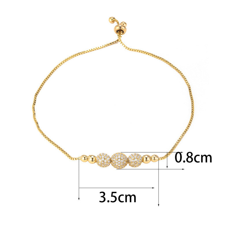 Geometric Copper Bracelets For Women With Zircon Inlay And Bezel Setting Featuring Simple Style And Slider Chain