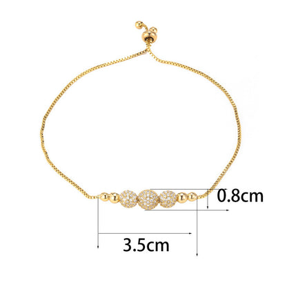 Geometric Copper Bracelets For Women With Zircon Inlay And Bezel Setting Featuring Simple Style And Slider Chain