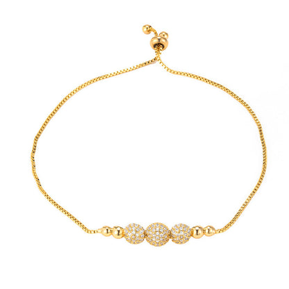 Geometric Copper Bracelets For Women With Zircon Inlay And Bezel Setting Featuring Simple Style And Slider Chain