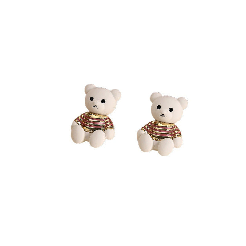 Little Bear Stud Earrings For Women In Gold Featuring Electroplated Finish And Copper Ear Pins